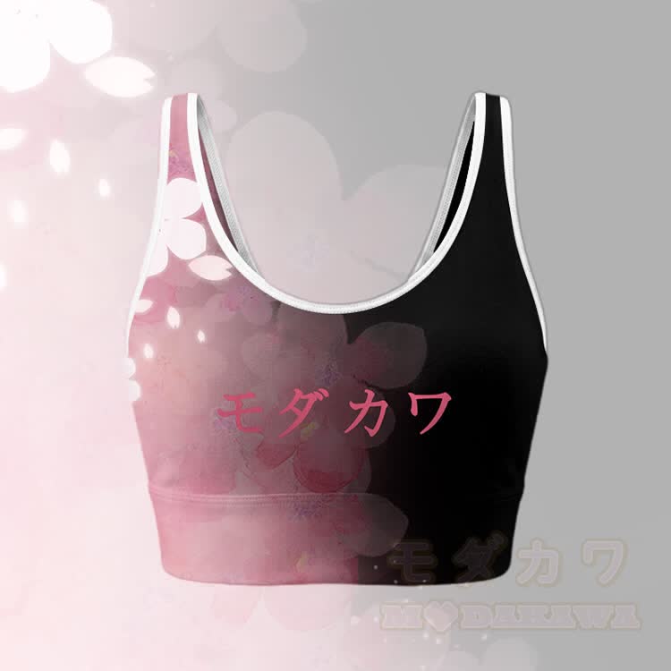 Pink Sakura Graphic Crop Tank Sport Top Shorts Bikini Modakawa Matching Outfit - Rosa Top - 5XL - image 2