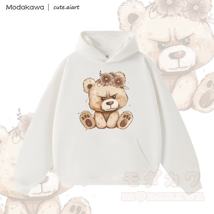 MODAKAWA X cute.aiart Floral Bear Graphic Warm Thick Hoodie - Weiß - 3XL - image 2