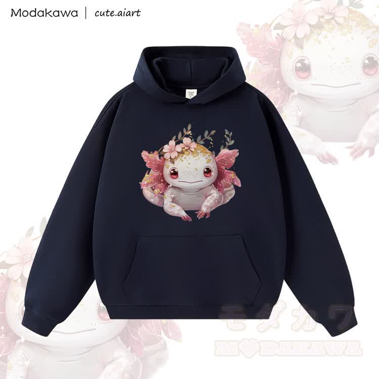 MODAKAWA X cute.aiart Cartoon Lizard Graphic Warm Thick Hoodie - Purpurblau - 3XL - image 2