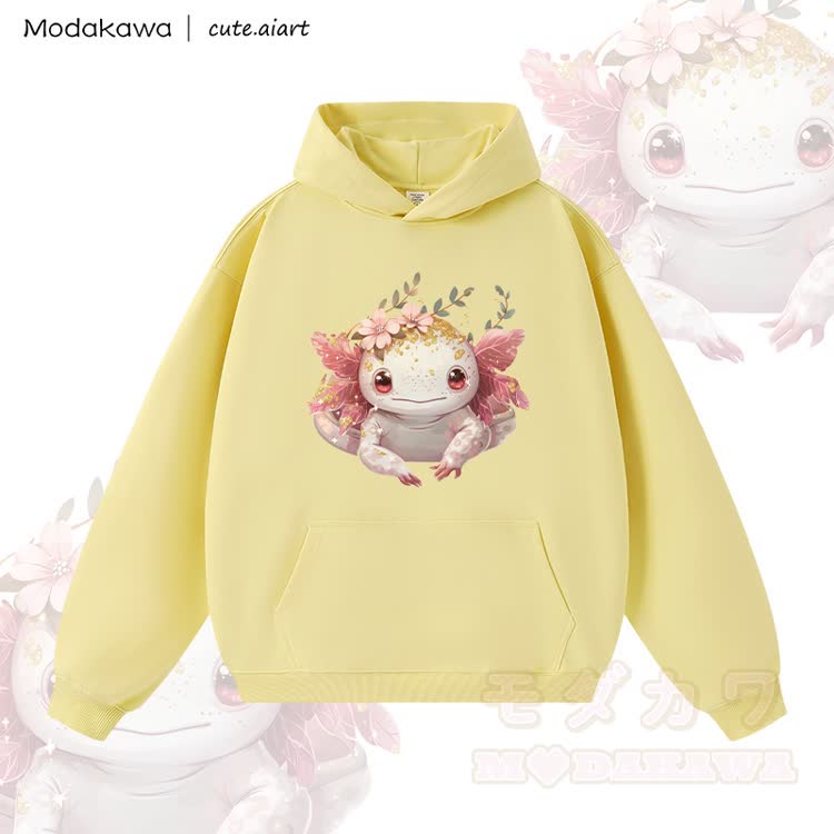 MODAKAWA X cute.aiart Cartoon Lizard Graphic Warm Thick Hoodie - Gelb - 3XL - image 1