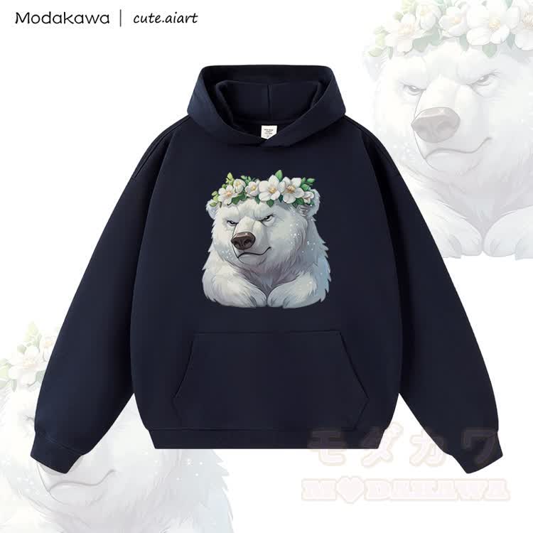 MODAKAWA X cute.aiart Warmer, dicker Hoodie mit Blumen- und Eisbärenmotiv - Purpurblau - 3XL - image 2