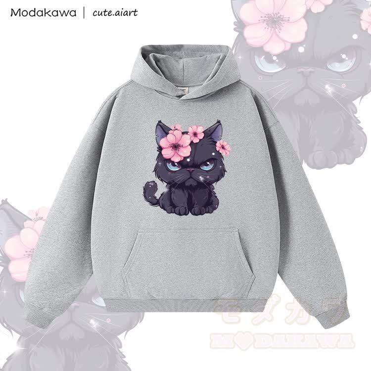 MODAKAWA X cute.aiart Schwarzer, dicker Hoodie mit Katzenmotiv - Grau - 3XL - image 1