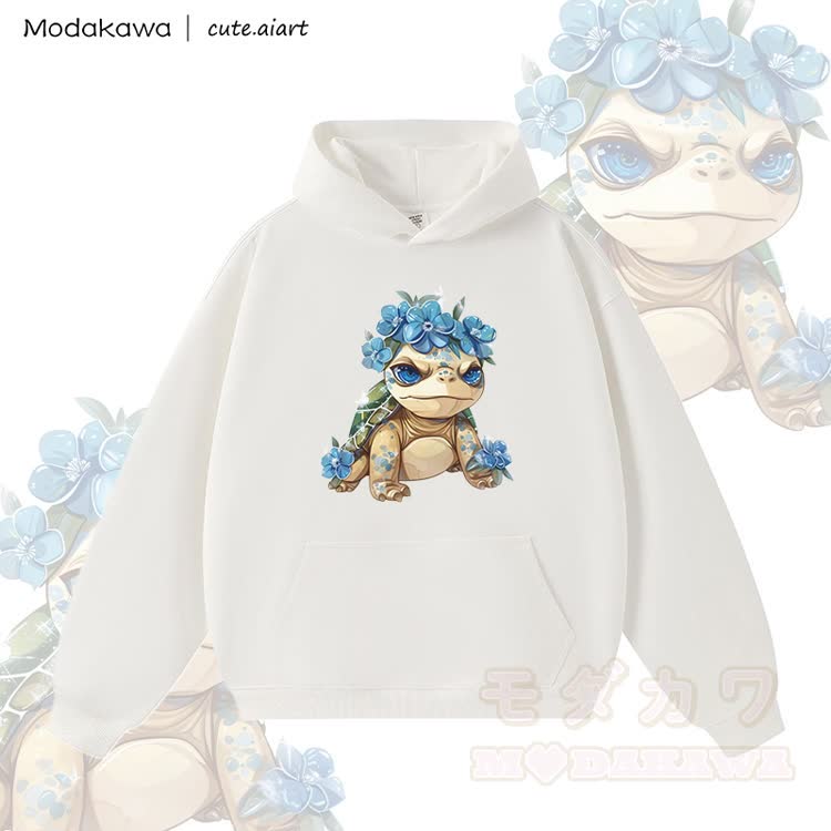 MODAKAWA X cute.aiart Floral Turtle Graphic Warm Thick Hoodie - Weiß - 3XL - image 2