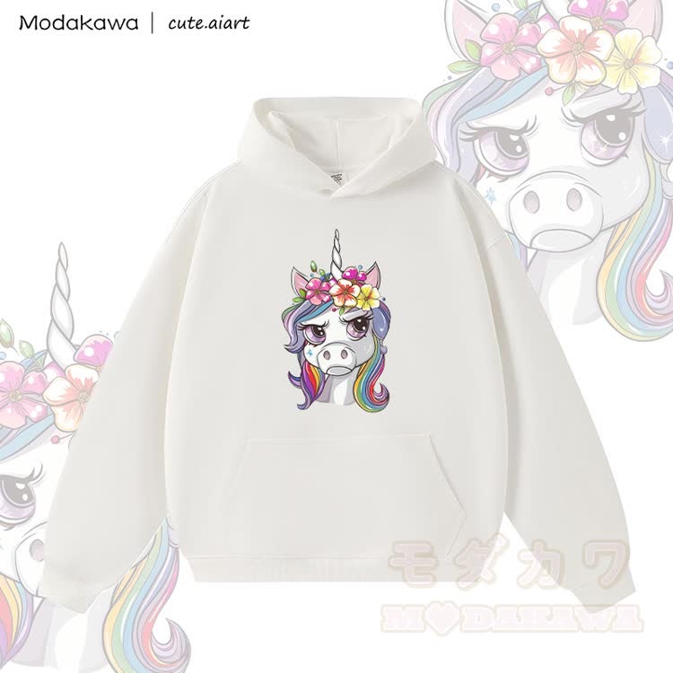 MODAKAWA X cute.aiart Floral Unicorn Graphic Warm Thick Hoodie - Weiß - 3XL - image 2