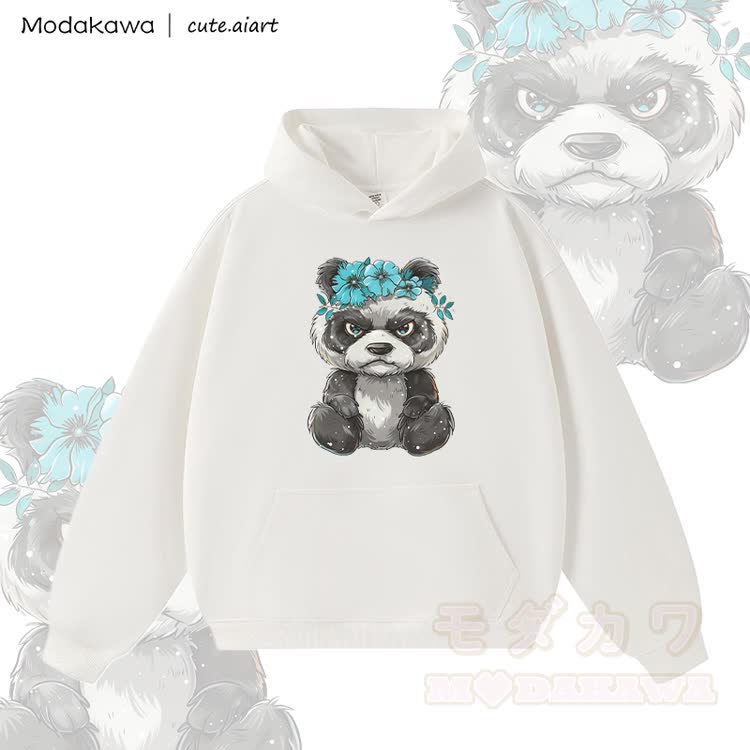 MODAKAWA X cute.aiart Floral Panda Graphic Warm Thick Hoodie - Weiß - 3XL - image 2