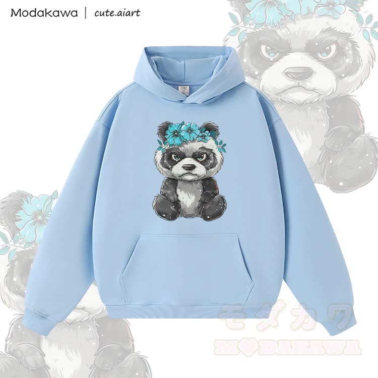 MODAKAWA X cute.aiart Floral Panda Graphic Warm Thick Hoodie - Blau - 3XL - image 1