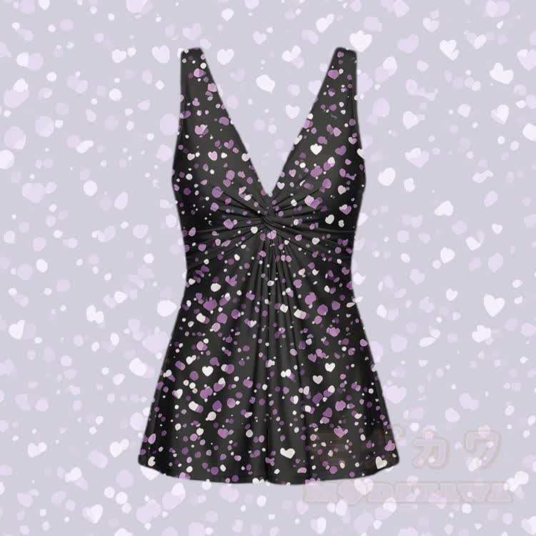 Einteiliger Badeanzug mit Herzmotiv für Damen - Schwarz - 5XL - image 2