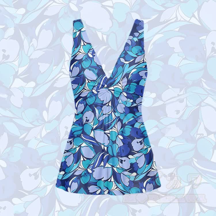 Blauer Damen-Badeanzug mit Blumenmuster - Blau - 5XL - image 2
