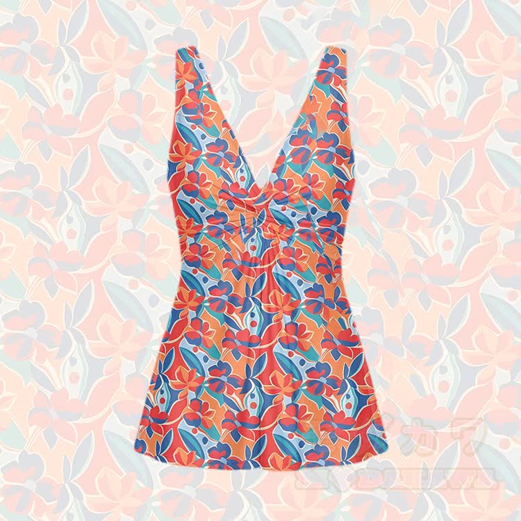 Orangefarbener Damen-Badeanzug mit Blumenmuster - Orange - 5XL - image 2