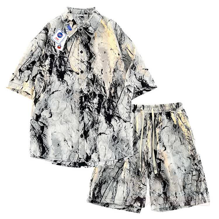 Set aus Hemd und Shorts mit Bambusprint im Ink Wash-Stil - Satz B - 5XL - image 2