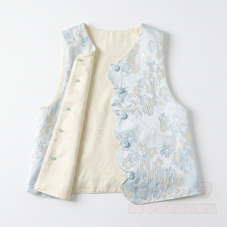 Ärmellose Mandarin-Weste im Vintage-Stil mit Blumenstickerei - Hellblau - 3XL - image 2