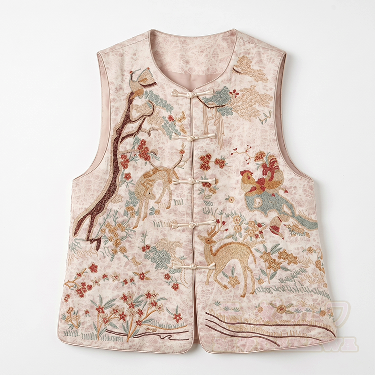 Ärmellose Vintage-Weste mit Blumen- und Tierstickerei sowie Froschknöpfen - Hellrosa - 3XL - image 2