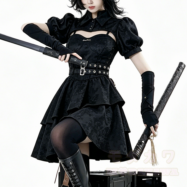 Schwarzes Gothic-Knopftop-Minikleid-Set - image 1