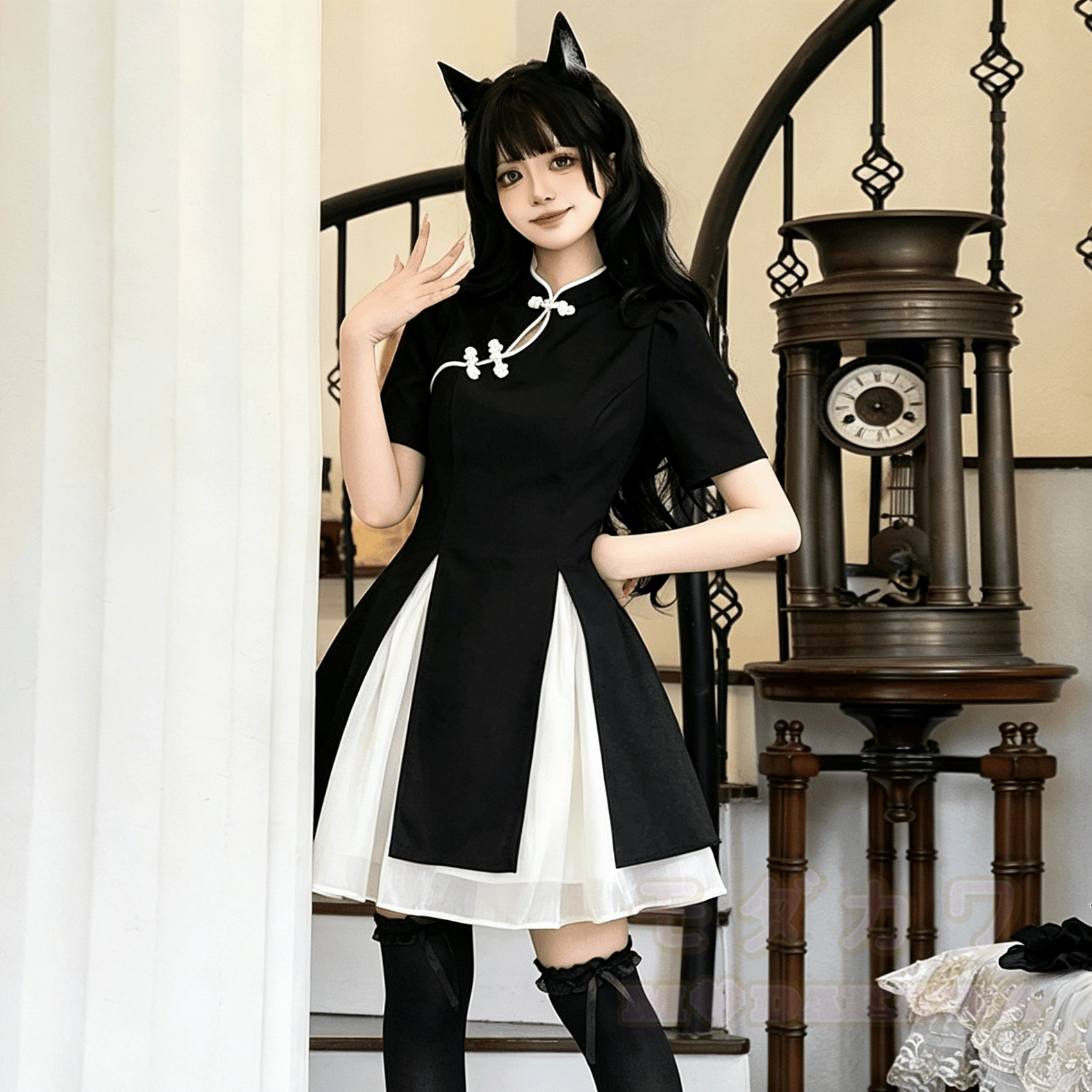 Chinesisches Knopfkleid und Netzrock, zweiteiliges Set - image 1
