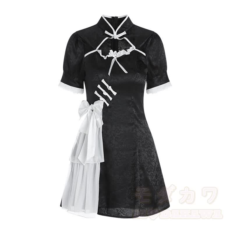 Cheongsam-Kleid mit Schleifen- und Schnallen-Patchwork, dazu passende Spitzenshorts - Kleid - One Size - image 1