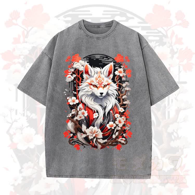 Fox Graphic Modakawa Vintage Washed 100% Cotton T-Shirt - Grau - 5XL - image 1