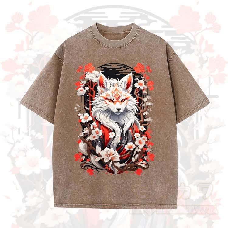 Fox Graphic Modakawa Vintage Washed 100% Cotton T-Shirt - Braun - 5XL - image 2