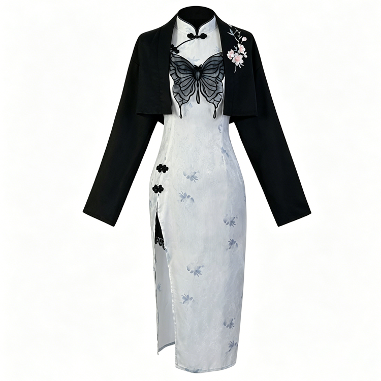 Kleid mit Schmetterlingsstickerei und kurzem Cardigan - Set(Cardigan+Dress) - L - image 1