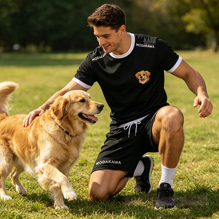Herren-Sport-T-Shirt mit Welpenmotiv, Shorts mit Kordelzug, passendes Outfit von Modakawa - image 1