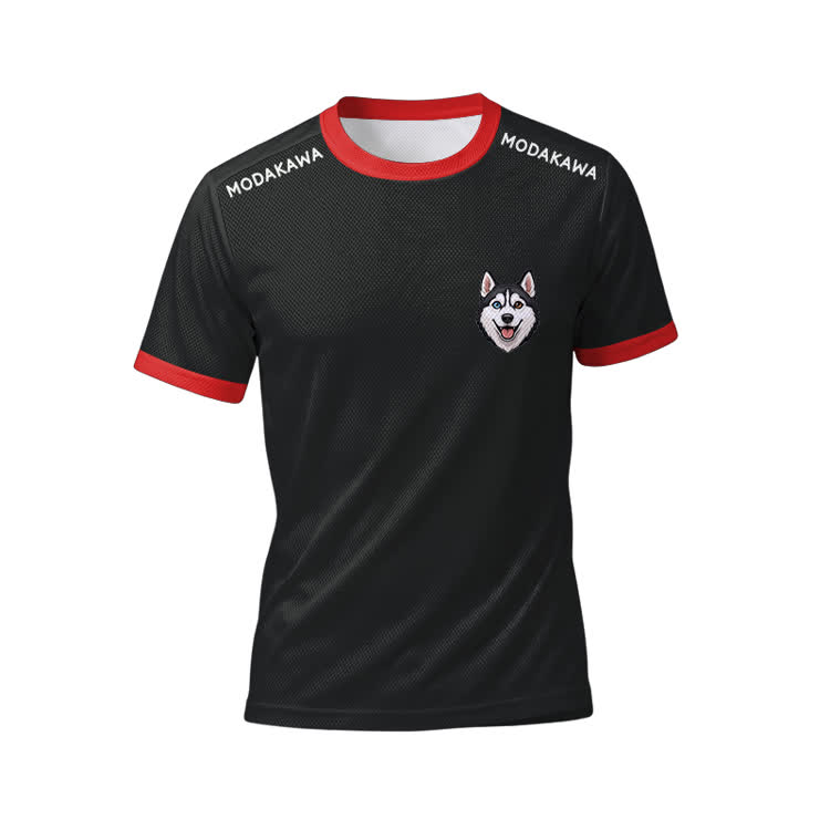 Sport-T-Shirt mit Husky-Motiv, Shorts mit Kordelzug, Modakawa-Partnerlook - Red Top - 5XL - image 2