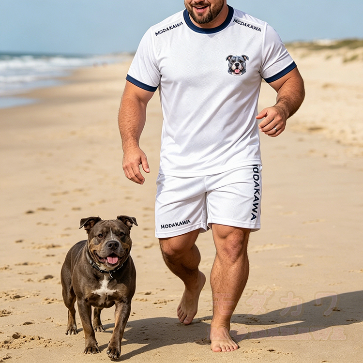 Bulldoggen-Grafik Herren-Sport-T-Shirt, Shorts mit Kordelzug, Modakawa passendes Outfit - image 1