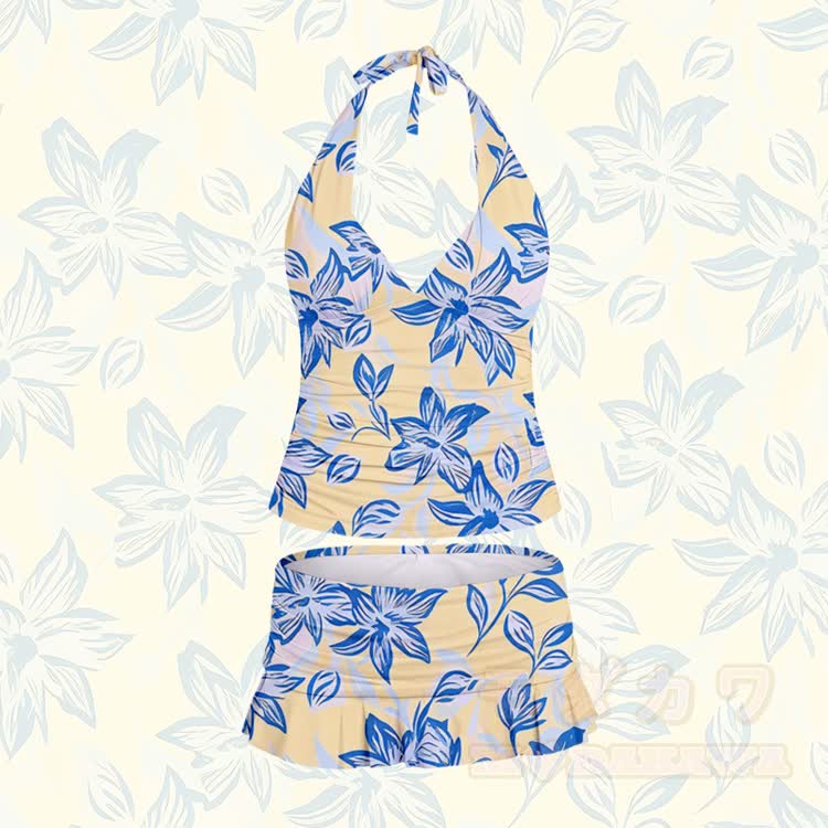 Geblümter Tankini-Badeanzug mit Neckholder und passendem Schwimmrock - Mehrfarbig - 5XL - image 2