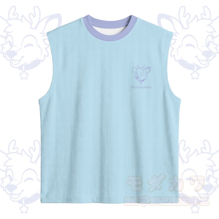 Wink Deer Graphic Sports Ärmelloses Schnelltrocknendes Tanktop Shorts Modakawa Passendes Outfit - Himmelblaues Oberteil - 5XL - image 2