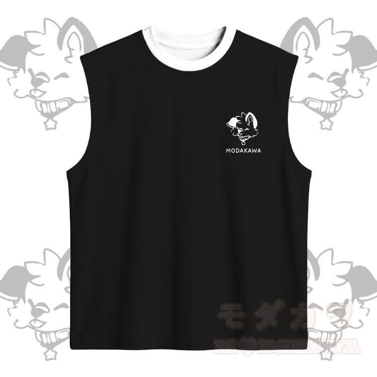MODAKAWA X popipeko Puppy Graphic Sportliches ärmelloses schnelltrocknendes Tanktop mit Shorts und passendem Outfit - Schwarzes Oberteil - 5XL - image 2