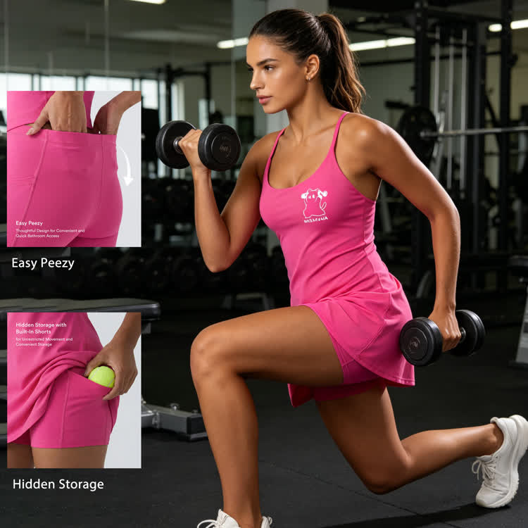 Minimalistisches Modakawa-Trainingskleid mit Farbverlauf und versteckten Taschen für Tennis-Shorts mit Katzenmotiv und Farbverlauf - image 1