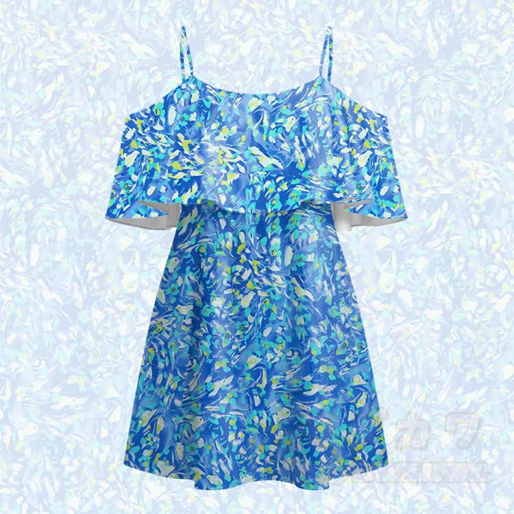 Women's Blue Floral Print Cold Shoulder Mini Dress - Blue - 5XL - image 2