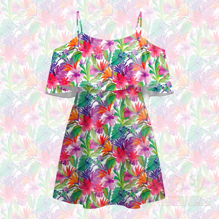 Women's Tropical Floral Print Cold Shoulder Mini Dress - Multicolor - 5XL - image 2