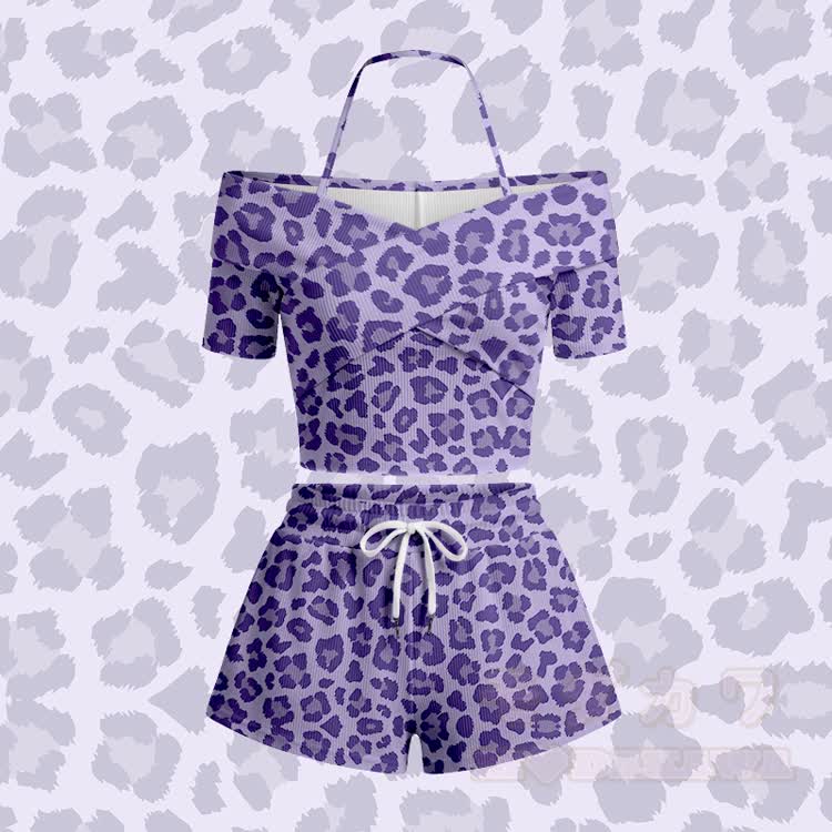 Modakawa Set aus schulterfreiem Top und Shorts mit Leopardenmuster - Lila Set - 5XL - image 2