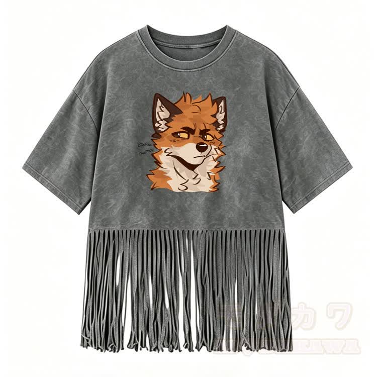 MODAKAWA X atka Fox Graphic Washed Fringe T-Shirt - Grau - 5XL - image 2