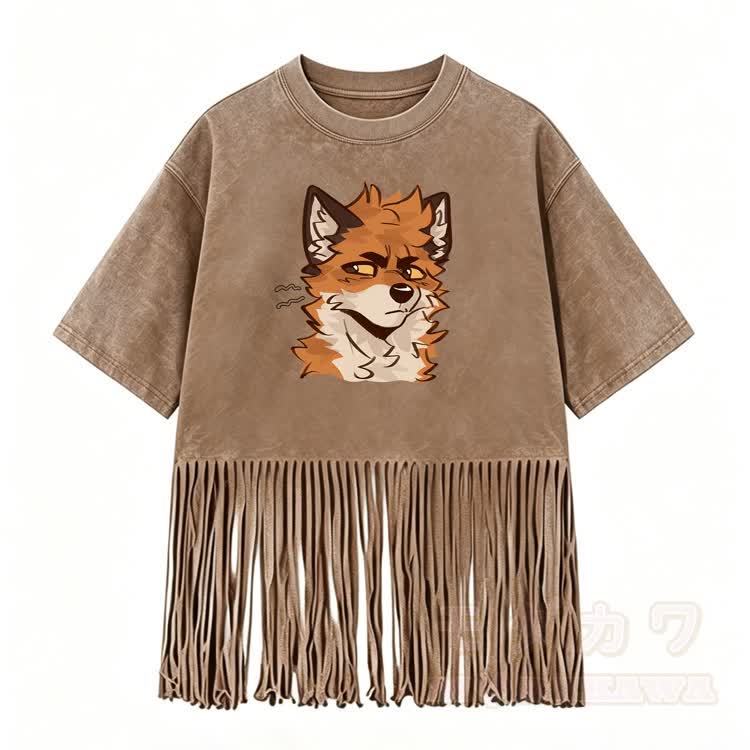 MODAKAWA X atka Fox Graphic Washed Fringe T-Shirt - Braun - 5XL - image 1
