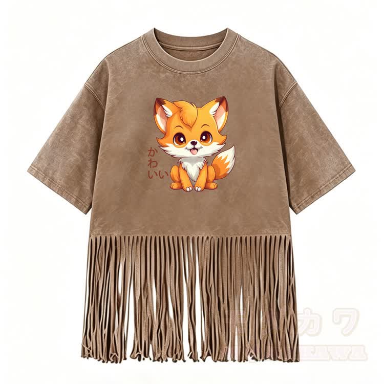 Siting Fox Graphic Modakawa Washed Fringe T-Shirt - Braun - 5XL - image 2