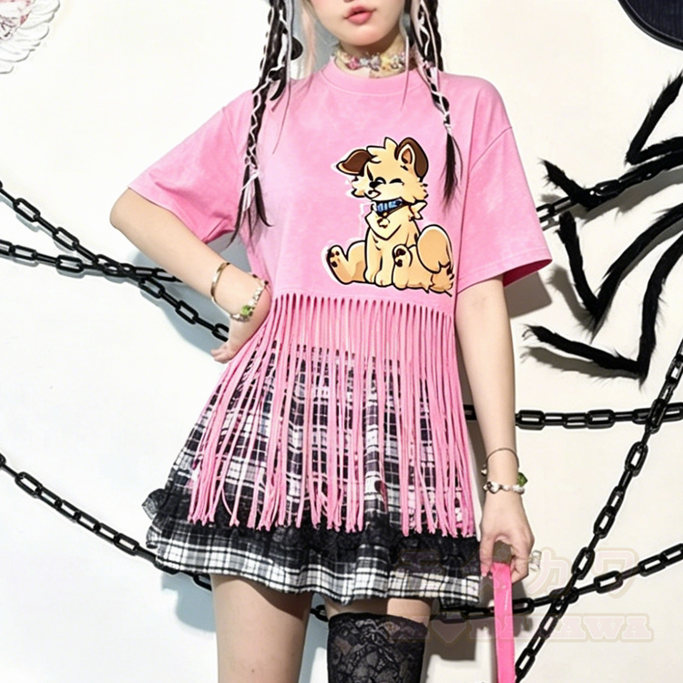 MODAKAWA X popipeko Siting Puppy Graphic Washed Fringe T-Shirt - image 1