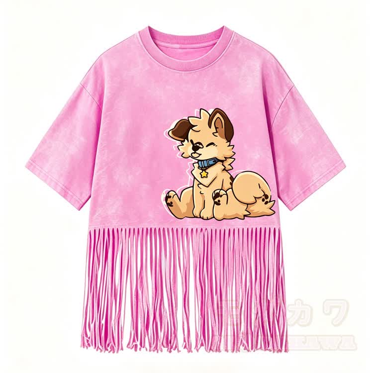 MODAKAWA X popipeko Siting Puppy Graphic Washed Fringe T-Shirt - Rosa - 5XL - image 2