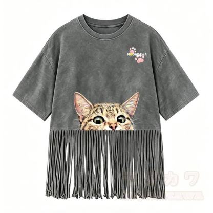 Kitty Graphic Modakawa Washed Fringe T-Shirt - Grau - 5XL - image 3