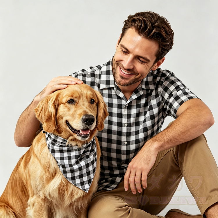 Kurzarmhemd mit kariertem Kragen und passendem Hundehalstuch - image 1