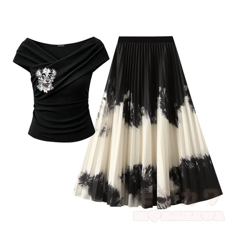 MODAKAWA X atka Tiger Graphic Off Shoulder Top & Mesh Maxi Skirt - image 1