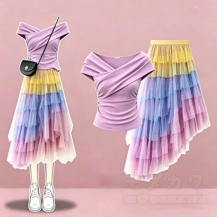 Modakawa Off-Shoulder-Top & mehrlagiger Mesh-Maxirock - image 1
