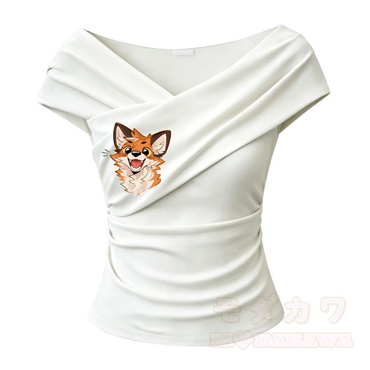 MODAKAWA X atka Fox Graphic Off Shoulder Top & Cargo Pants - Weißes Oberteil - 2XL - image 2