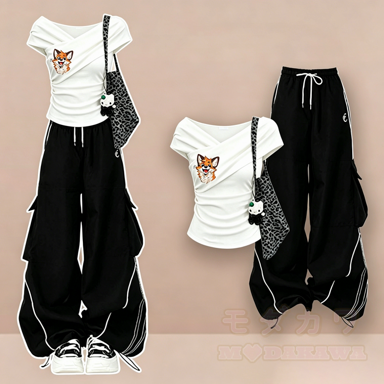 MODAKAWA X atka Fox Graphic Off Shoulder Top & Cargo Pants - image 1