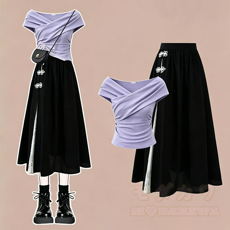 Modakawa Off-Shoulder-Top & High-Waist-Maxirock - image 1