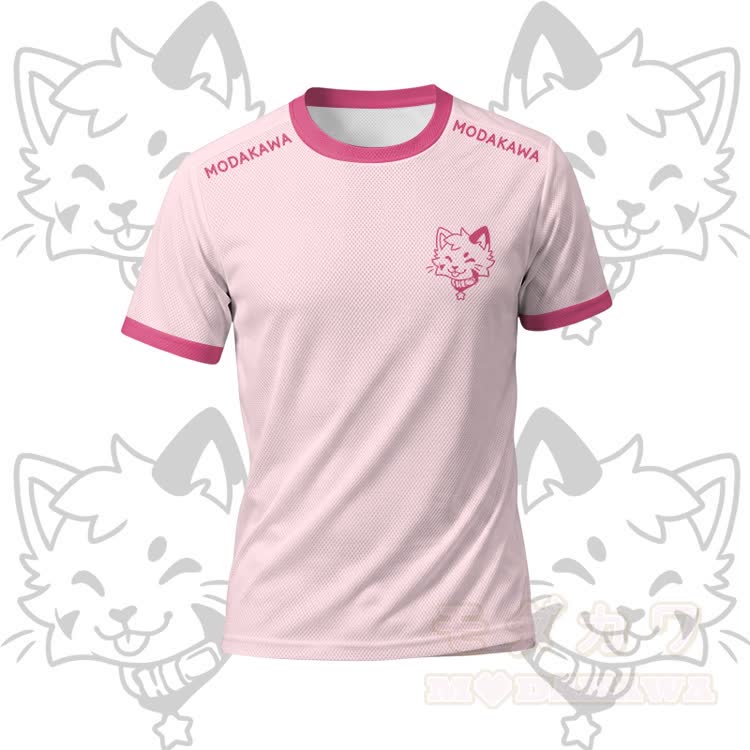 MODAKAWA X popipeko Zunge-raus-Kitty-Grafik Herren-Sport-T-Shirt mit Kordelzug-Shorts und passendem Outfit - Rosa Top - 5XL - image 2