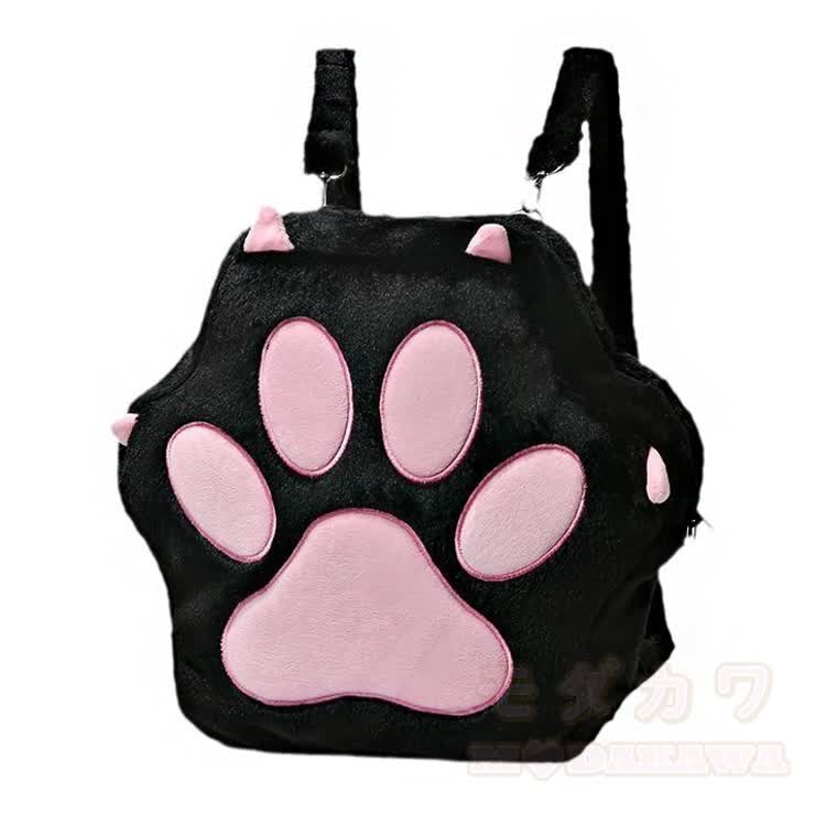 Rucksack aus Plüsch mit schwarzer Katzenpfote - image 1