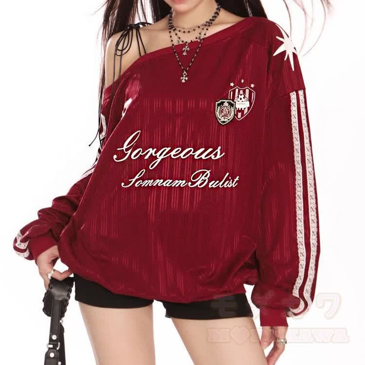 Oversize-Langarmshirt mit einem Schulterträger - Rot - 3XL - image 3