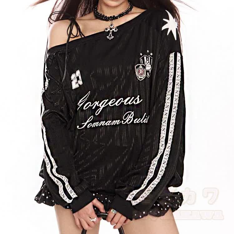 Oversize-Langarmshirt mit einem Schulterträger - Schwarz - 3XL - image 2