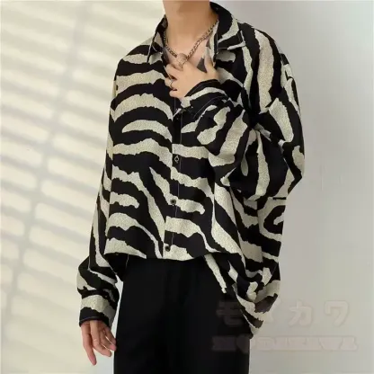 Herren-Langarmhemd mit Vintage-Print und Knopfleiste - Mehrfarbiges Z - 3XL - image 27