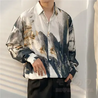 Herren-Langarmhemd mit Vintage-Print und Knopfleiste - Mehrfarbige Klimaanlage - 3XL - image 30